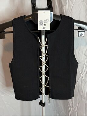 Forever 21 Black Rhinestone Lace-Up Crop Top